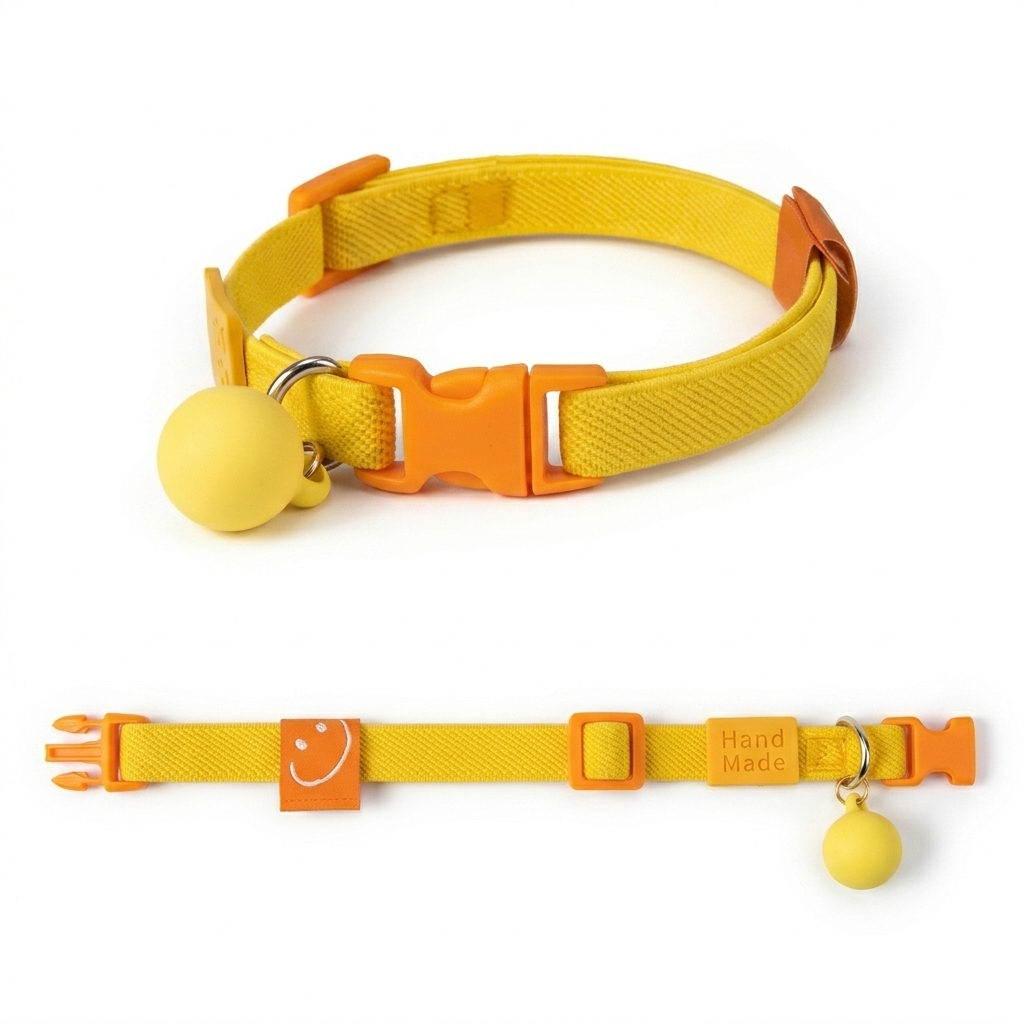 Collar para gato amarillo con cascabel naranja divertido Petelier