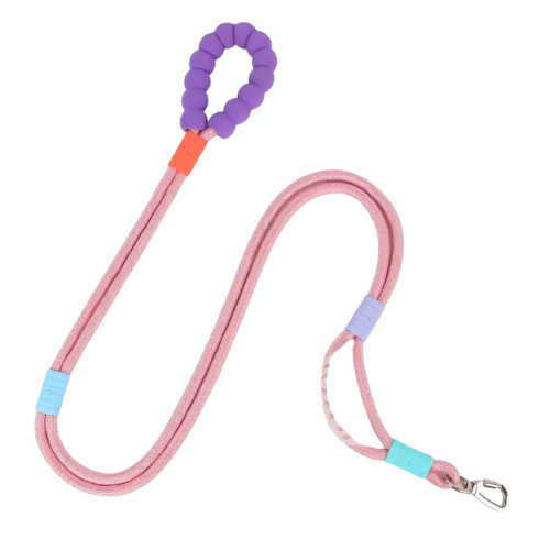 Correa para perro rosa con doble mango acolchonado y antideslizante Petelier